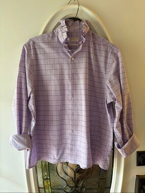 Michael Kors -Up-cycled to a women’s  ruffle neck- Lavender Button-Down Shirt